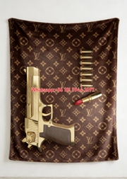 Gold Gun & Monogram Blanket Luxury Weaponry Print Blanket 080